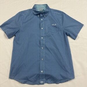 Huk Performance Fishing Shirt Mens Small Blue All Over Fish Print Plaid